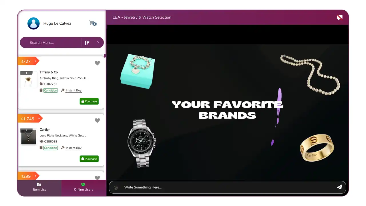 A live video auction for jewelery