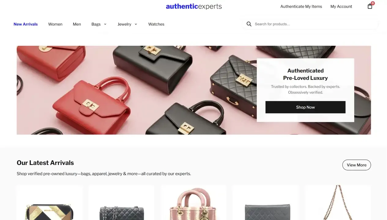 An e-commerce website selling luxury handbags